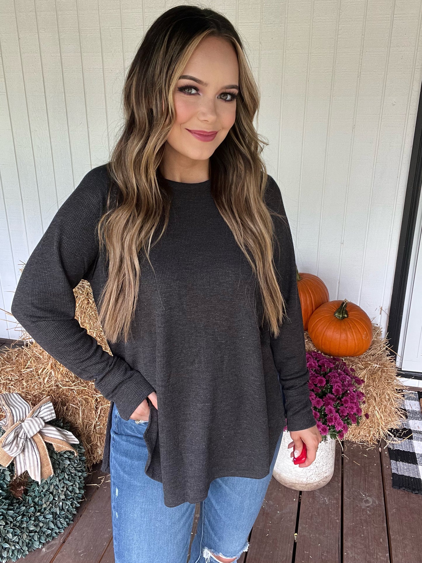 Fireside Waffle Knit Long Sleeve Top