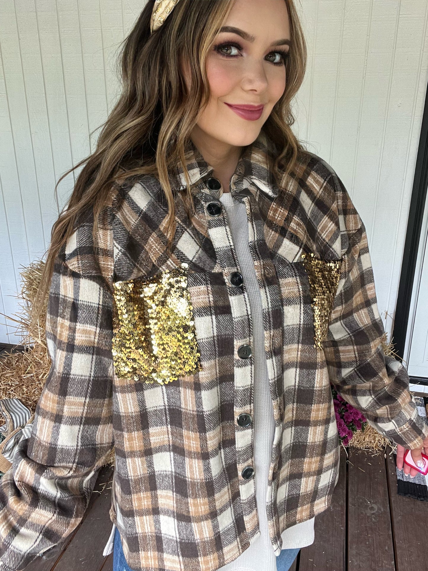 Autumn Leaves Sequin Pocket Shacket