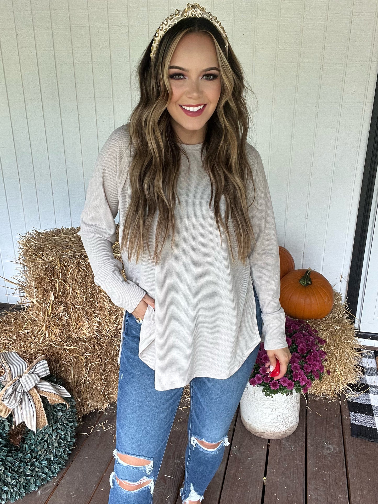 Fireside Waffle Knit Long Sleeve Top