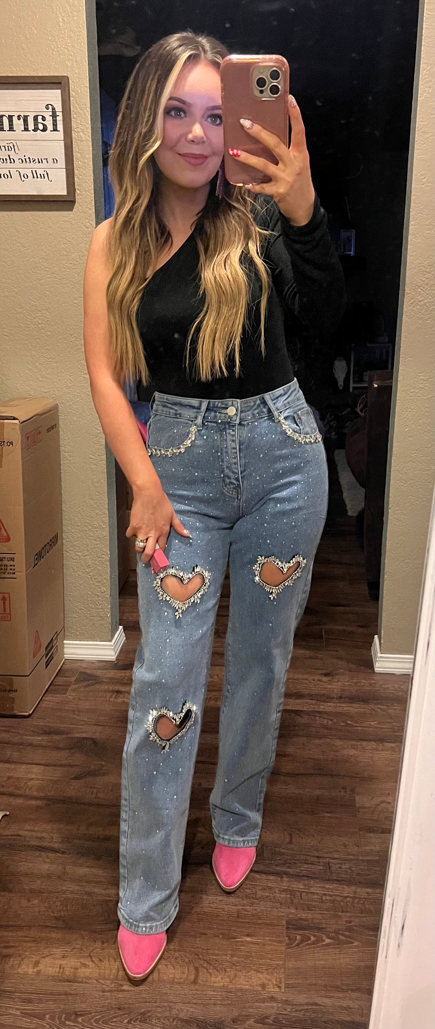 Rhinestone Heart Jeans