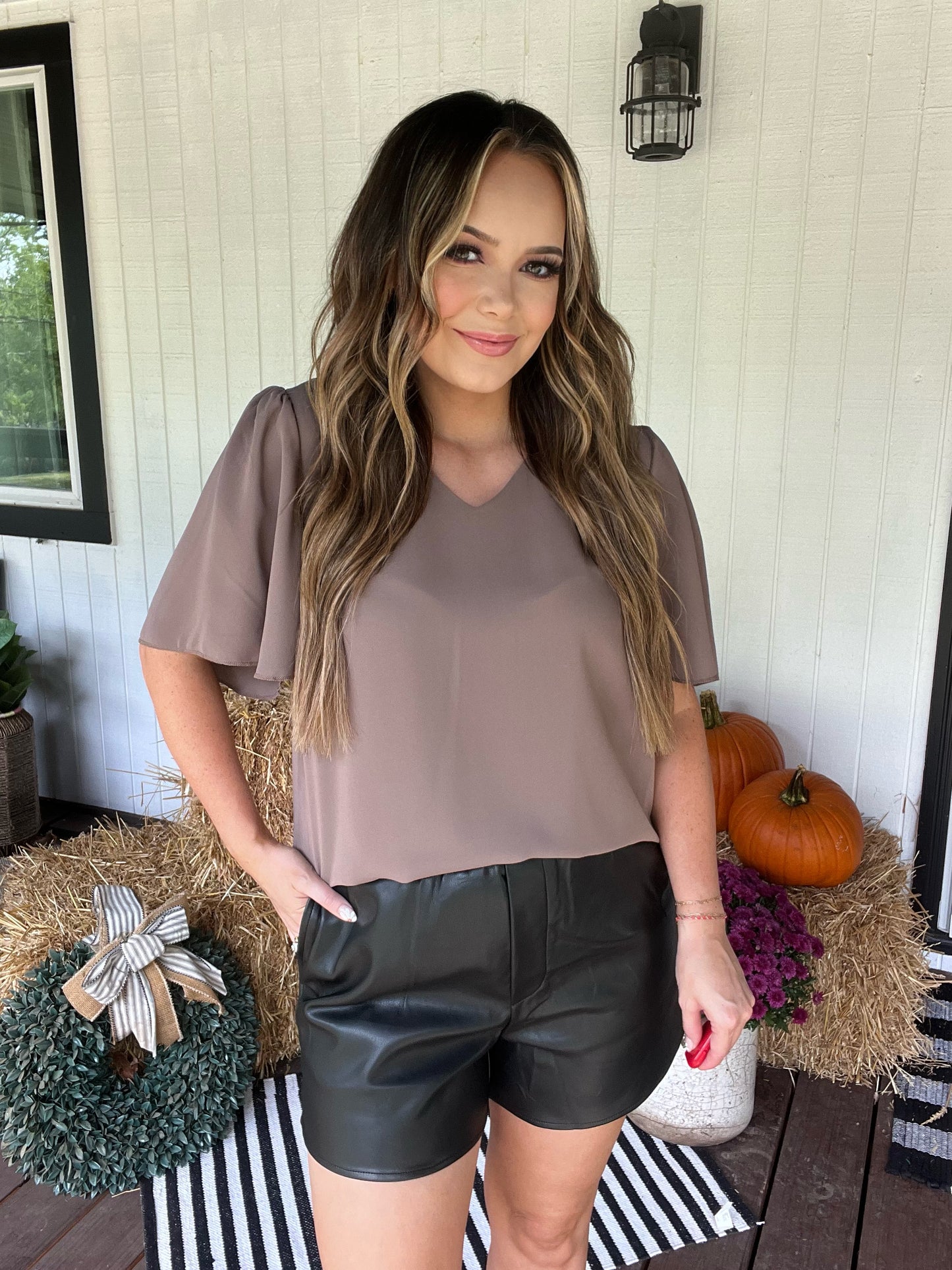 Waterfall Sleeve V-Neck Top