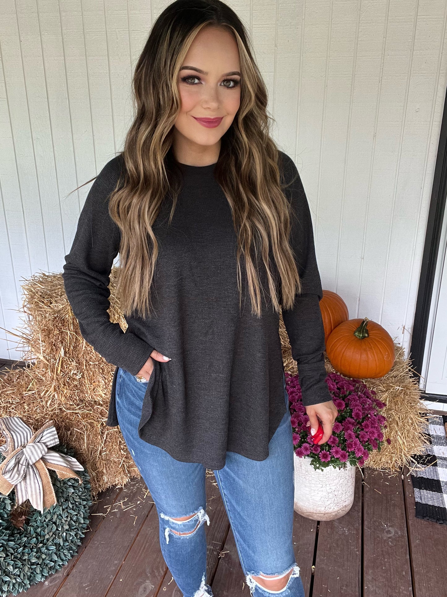 Fireside Waffle Knit Long Sleeve Top