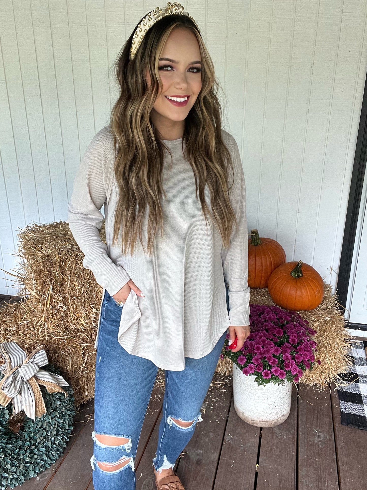 Fireside Waffle Knit Long Sleeve Top
