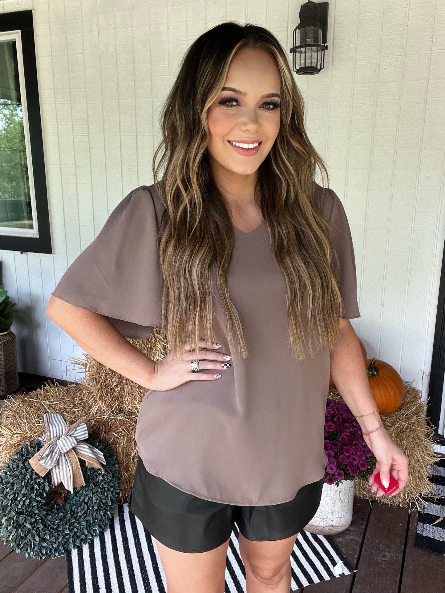 Waterfall Sleeve V-Neck Top