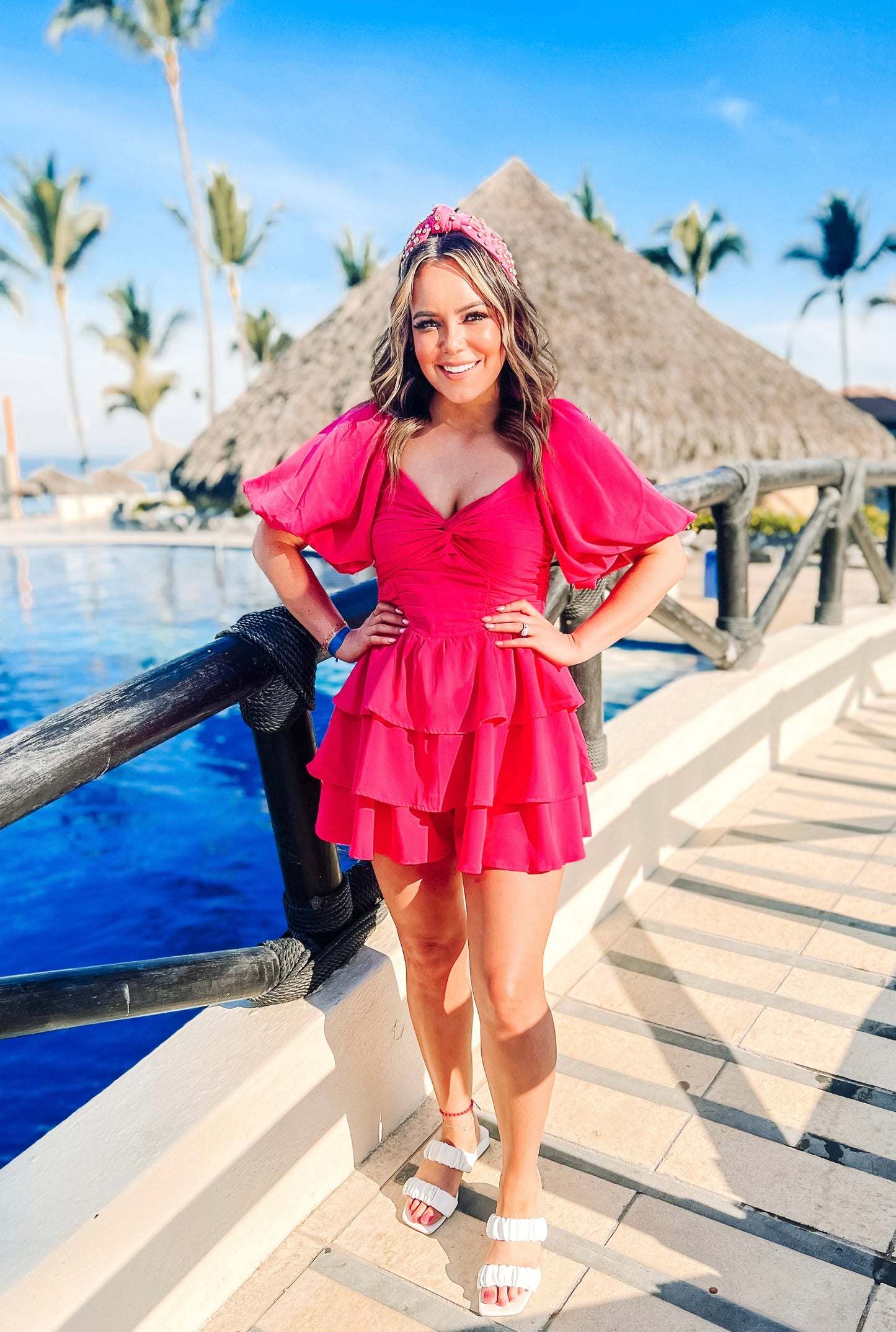 Fuchsia Bubble Sleeve Romper