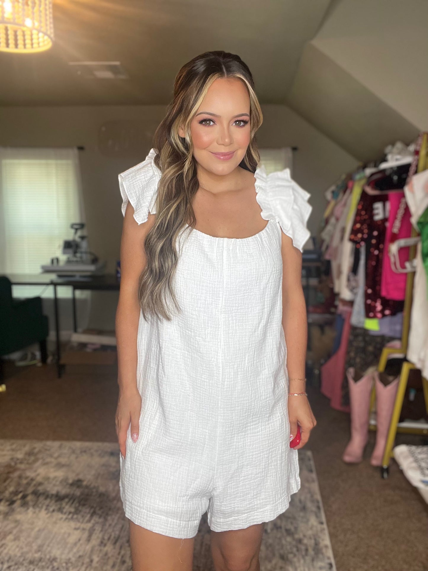 Effortless Moments Gauze Ruffle Sleeve Romper