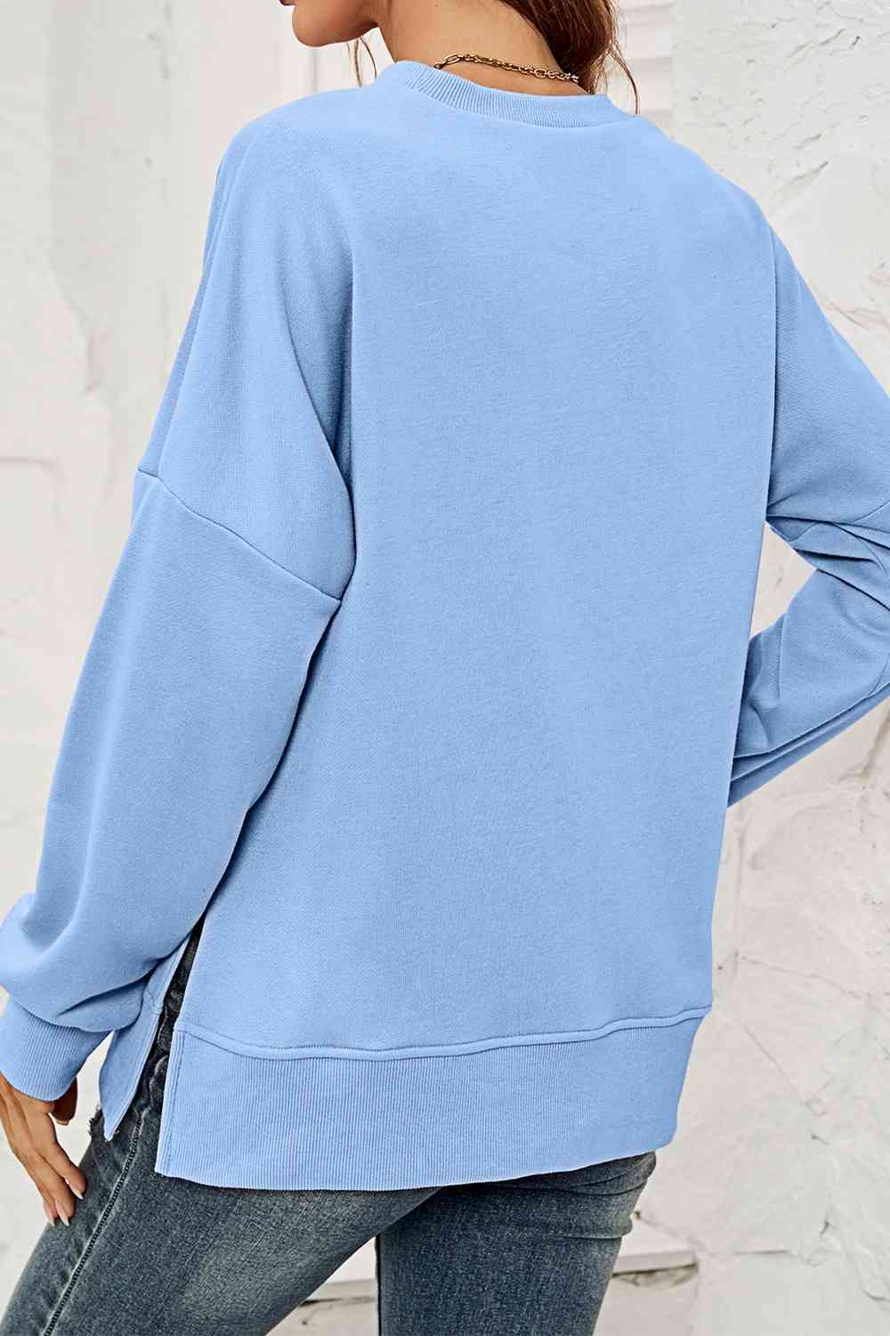 Round Neck Dropped Shoulder Slit Sweatshirt