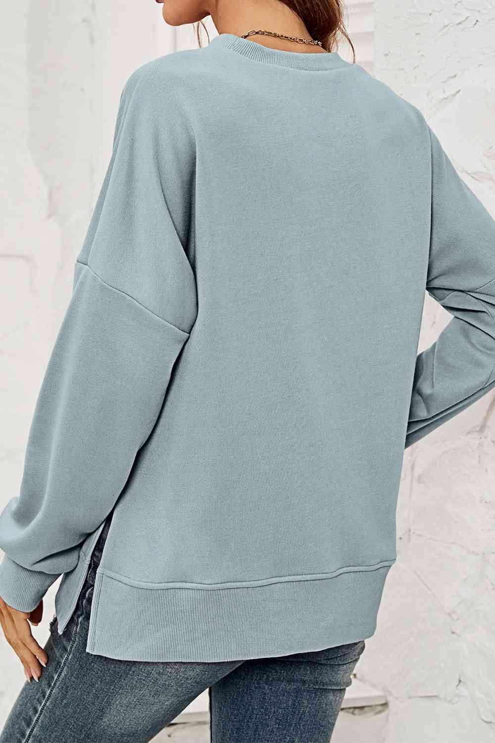 Round Neck Dropped Shoulder Slit Sweatshirt