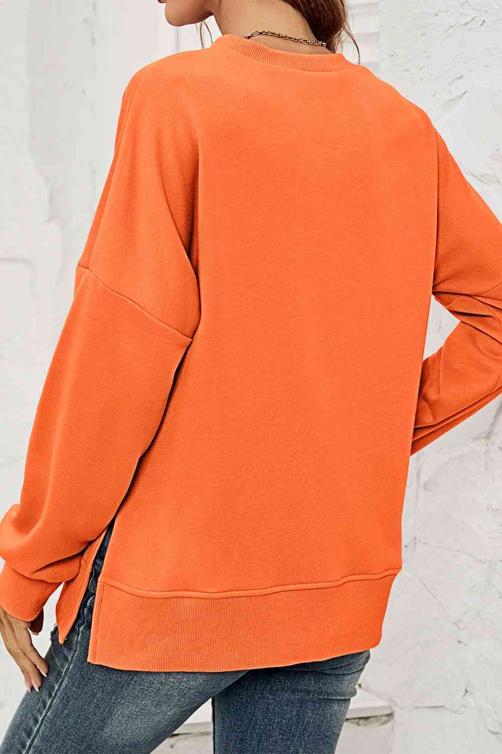 Round Neck Dropped Shoulder Slit Sweatshirt