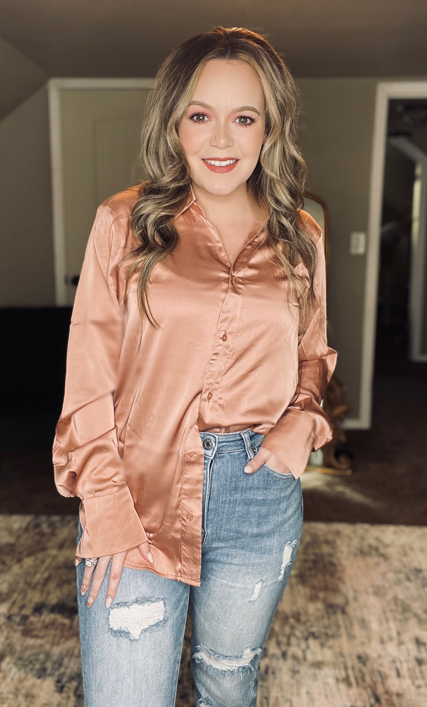 Satin button down