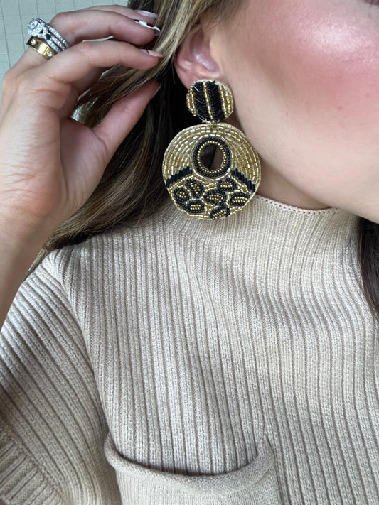 Gold & Leopard Beaded Earrings