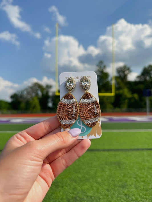 Beaded & Rhinestone Football Earrings