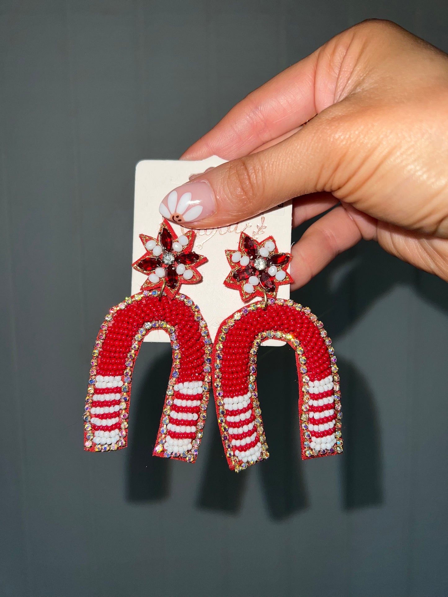Crimson Beaded & Rhinestone Earrings