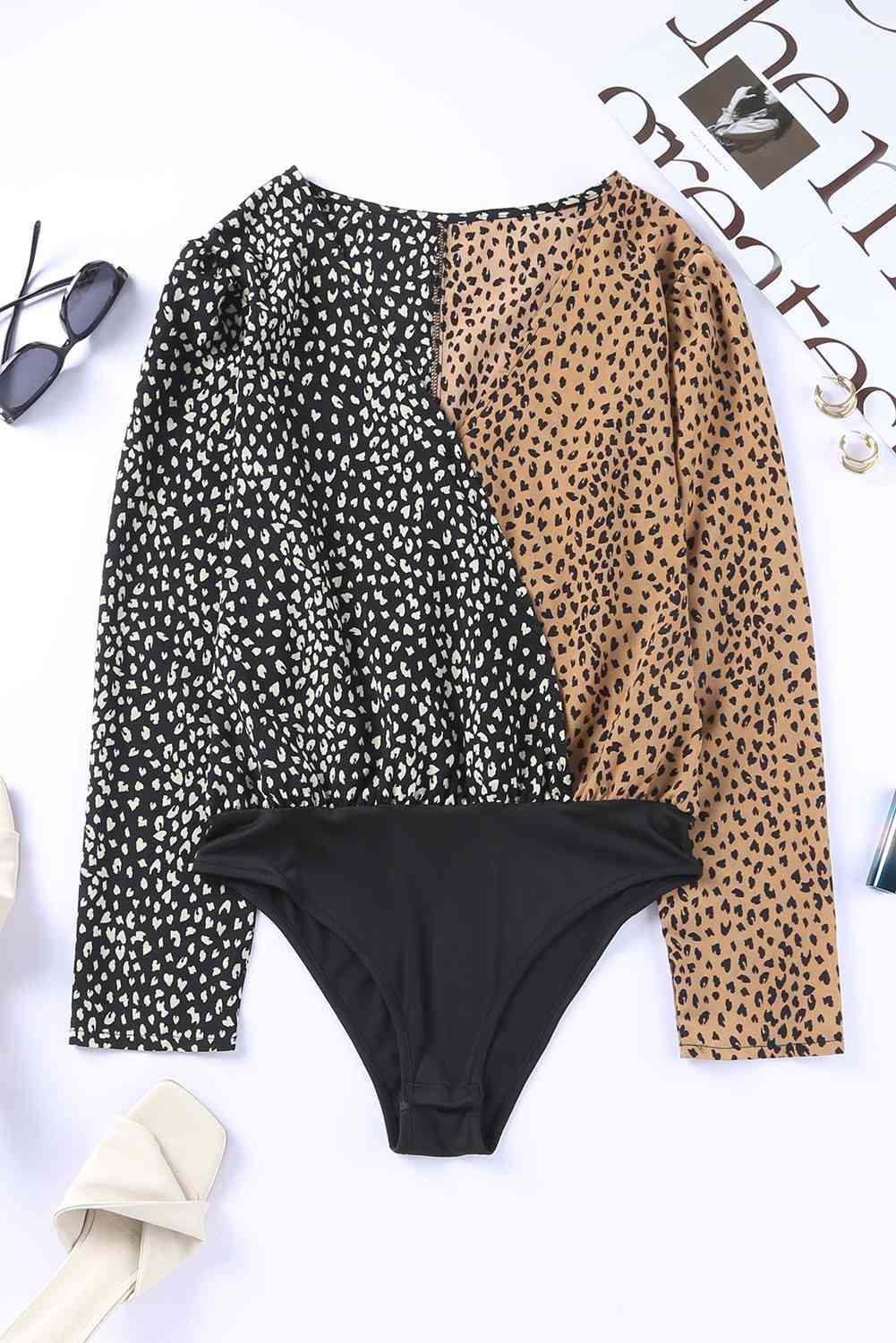 Leopard Surplice Neck Long Sleeve Bodysuit