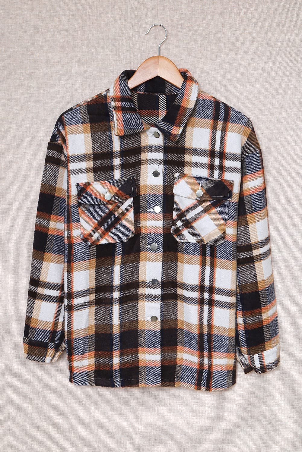 Plaid Button Front Shirt Jacket with Breast Pockets