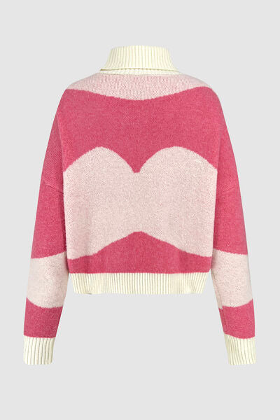 Color Block Turtleneck Dropped Shoulder Sweater