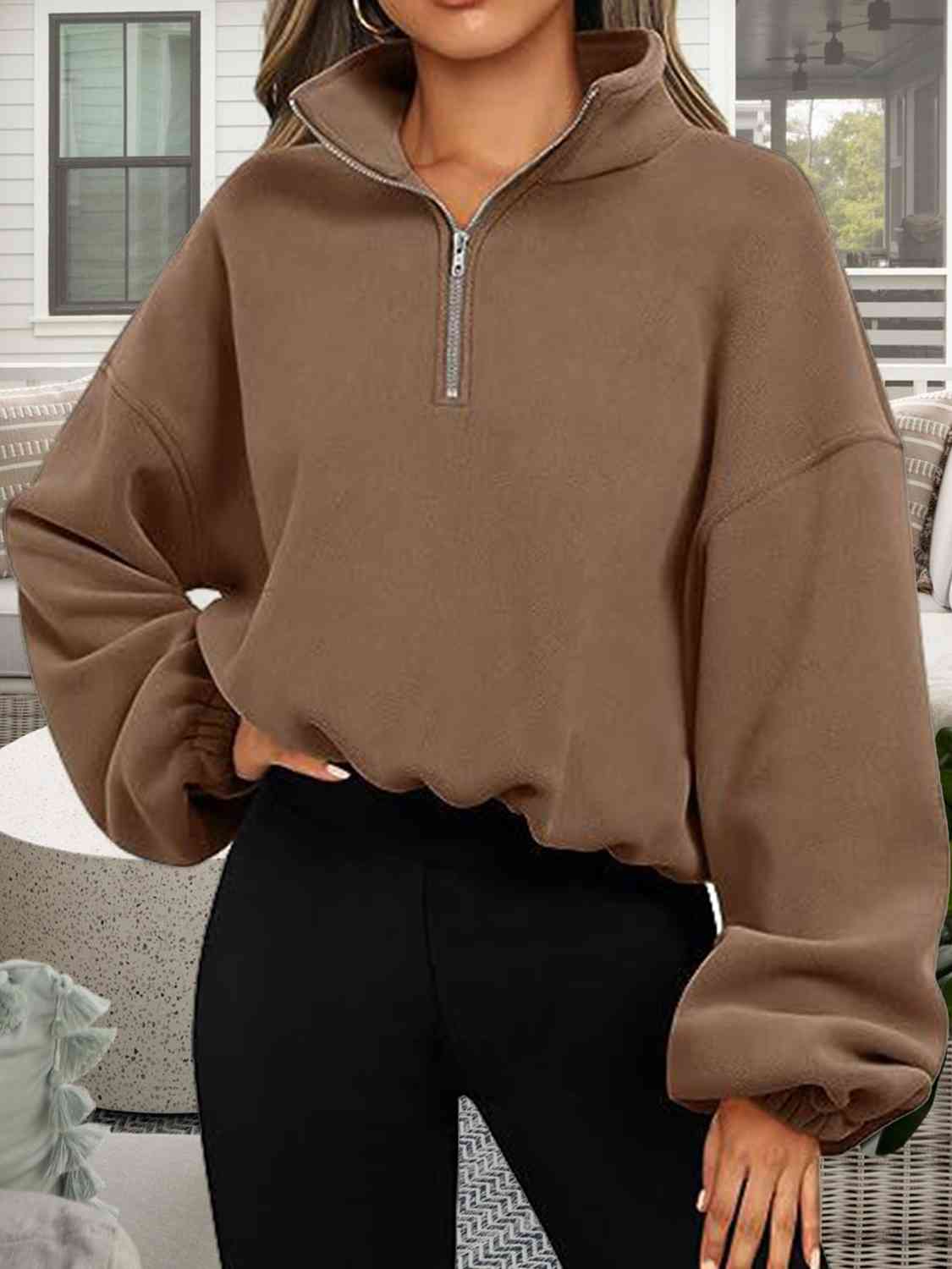 Half-Zip Collared Drop Shoulder Sweatshirt