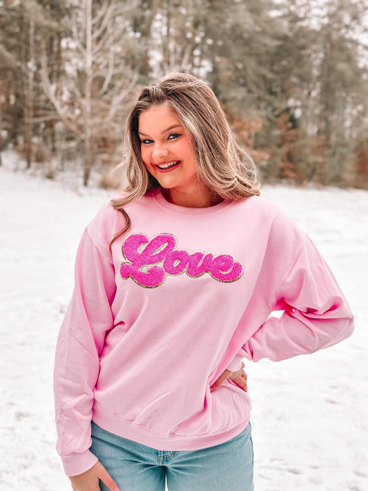 LOVE chenille patch sweatshirt