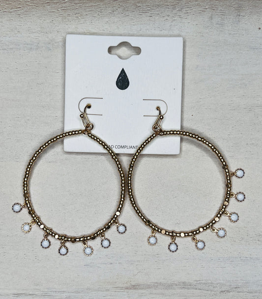 Gold hoops/white stone dangle